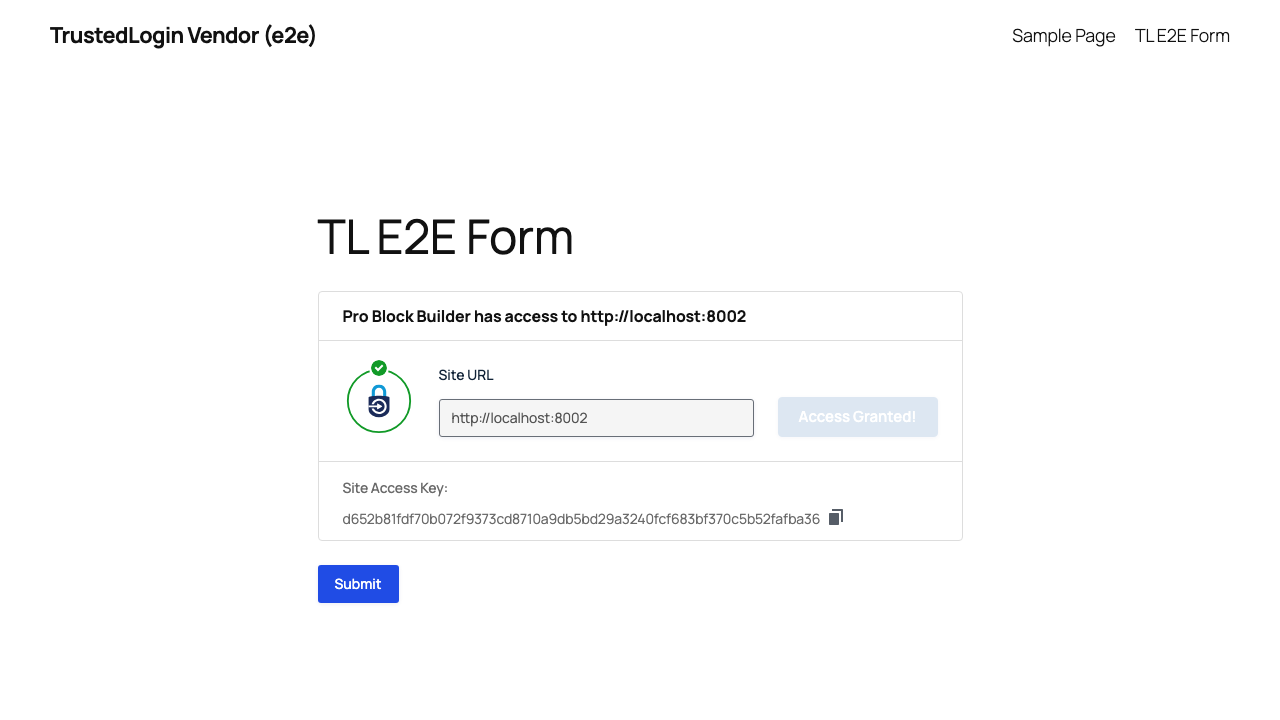 TrustedLogin grant form — after grant