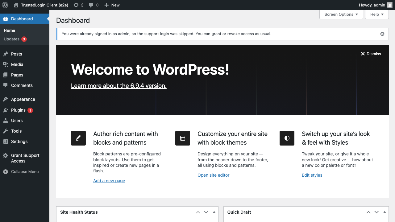 Already-logged-in info notice