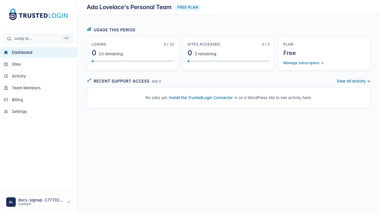 Welcome to your dashboard