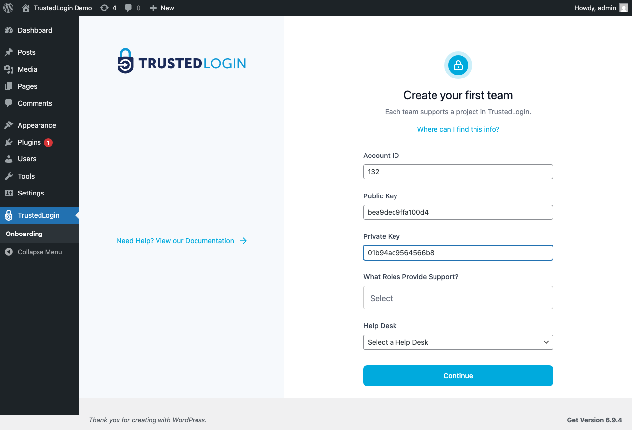 Paste your Account ID, Public Key, and Private Key