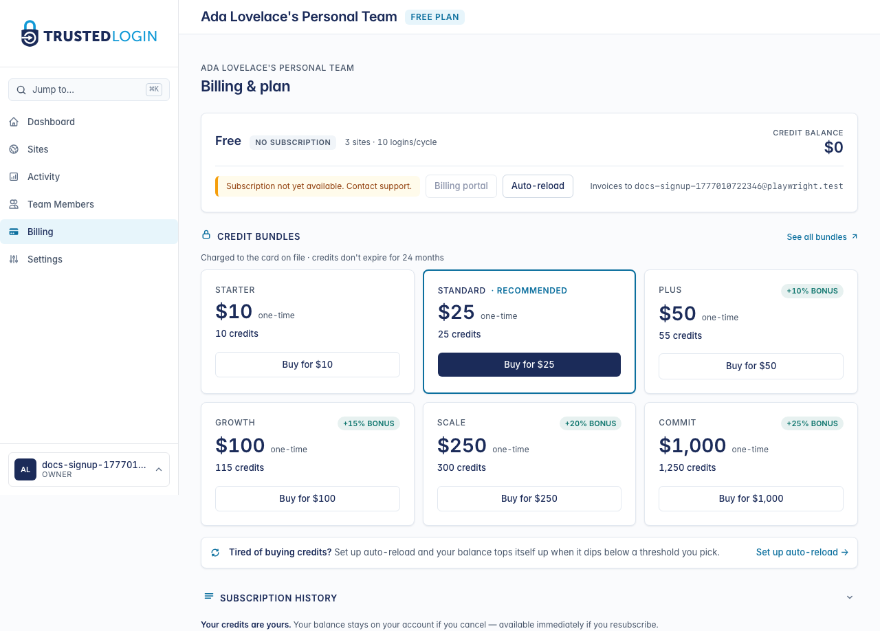 See your plan and buy extra credits