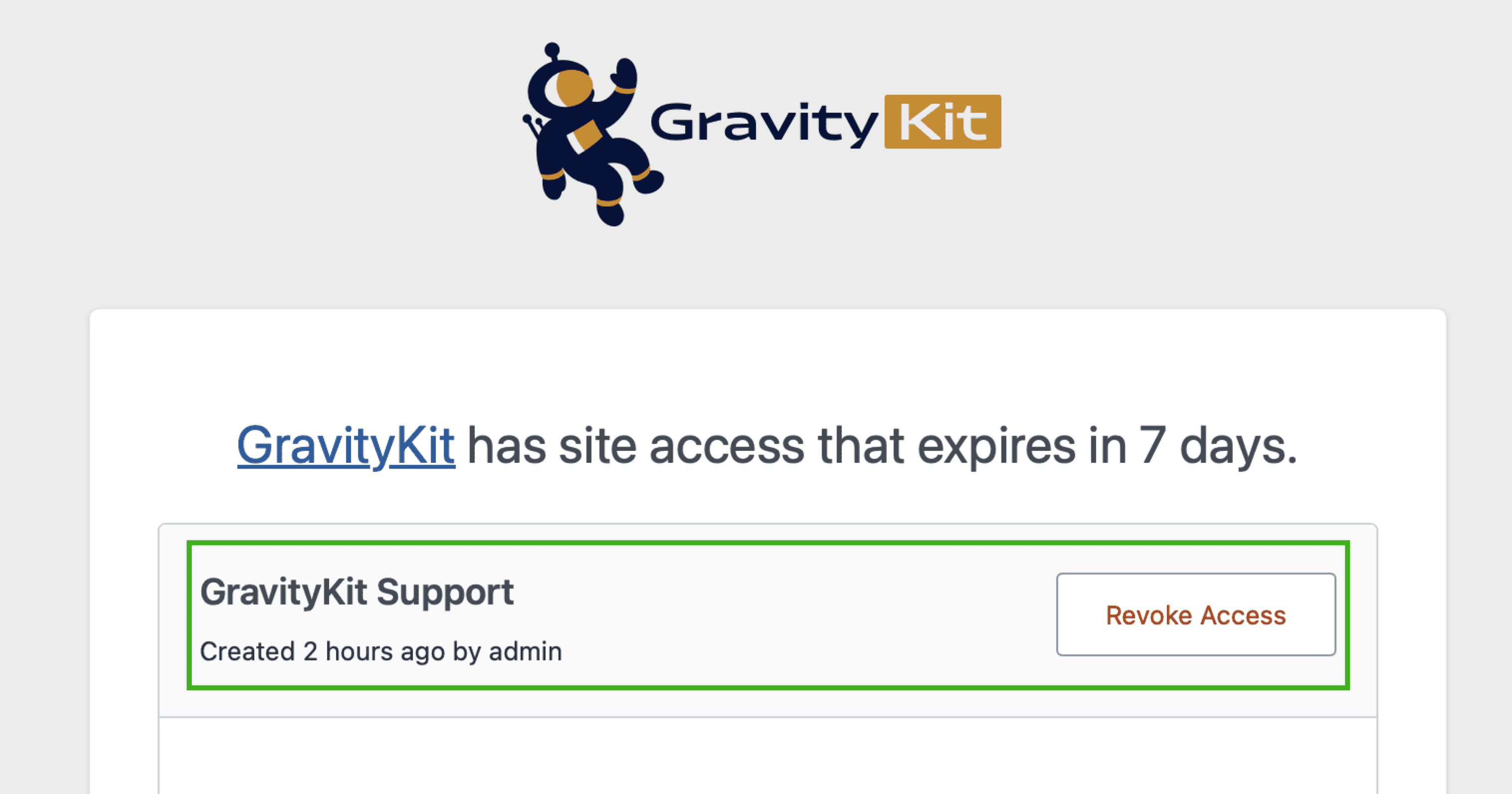 A screenshot of the Grant Support Access form with the placeholder parts highlighted.