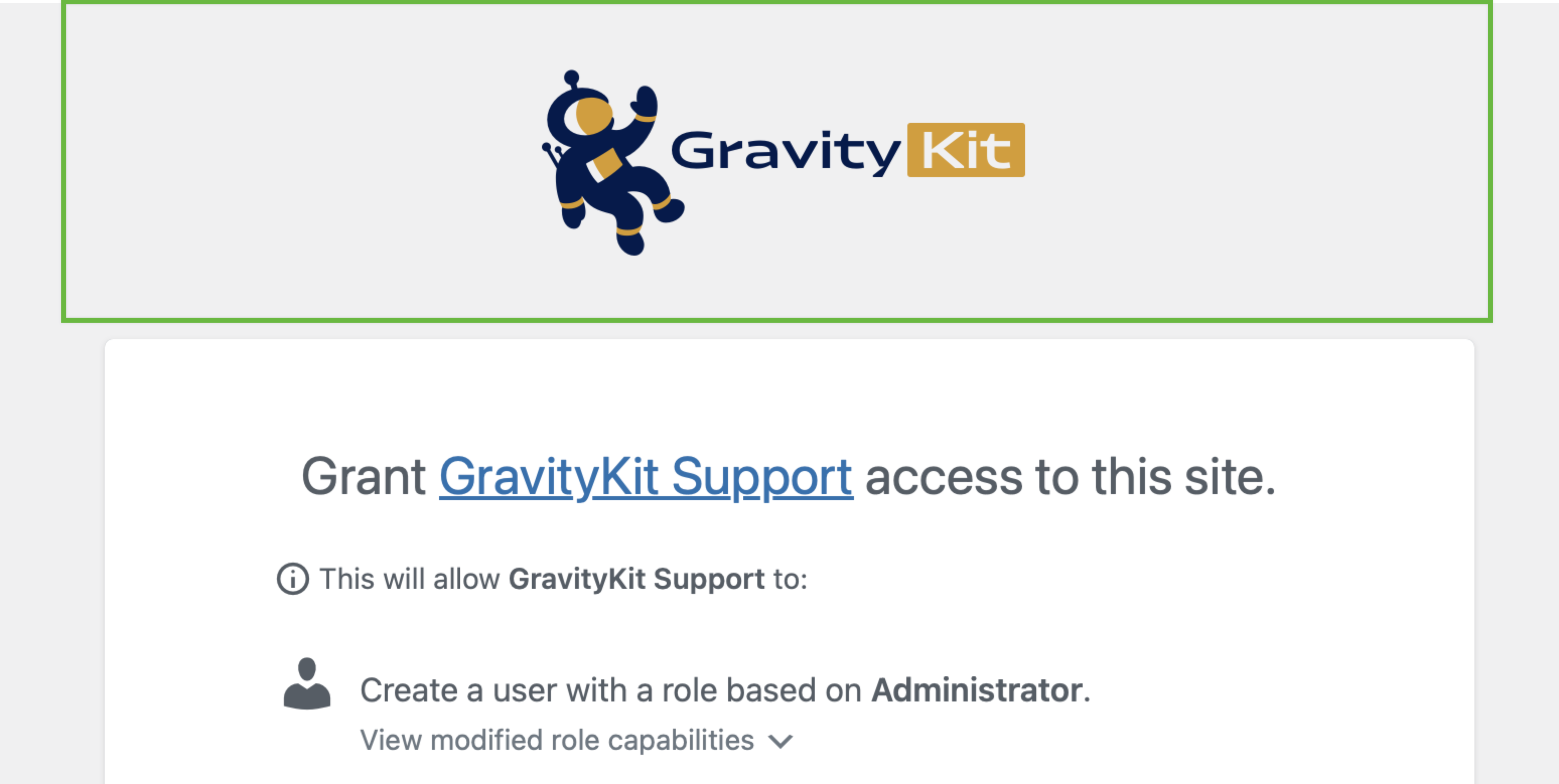 A screenshot of the Grant Support Access form with the header highlighted.