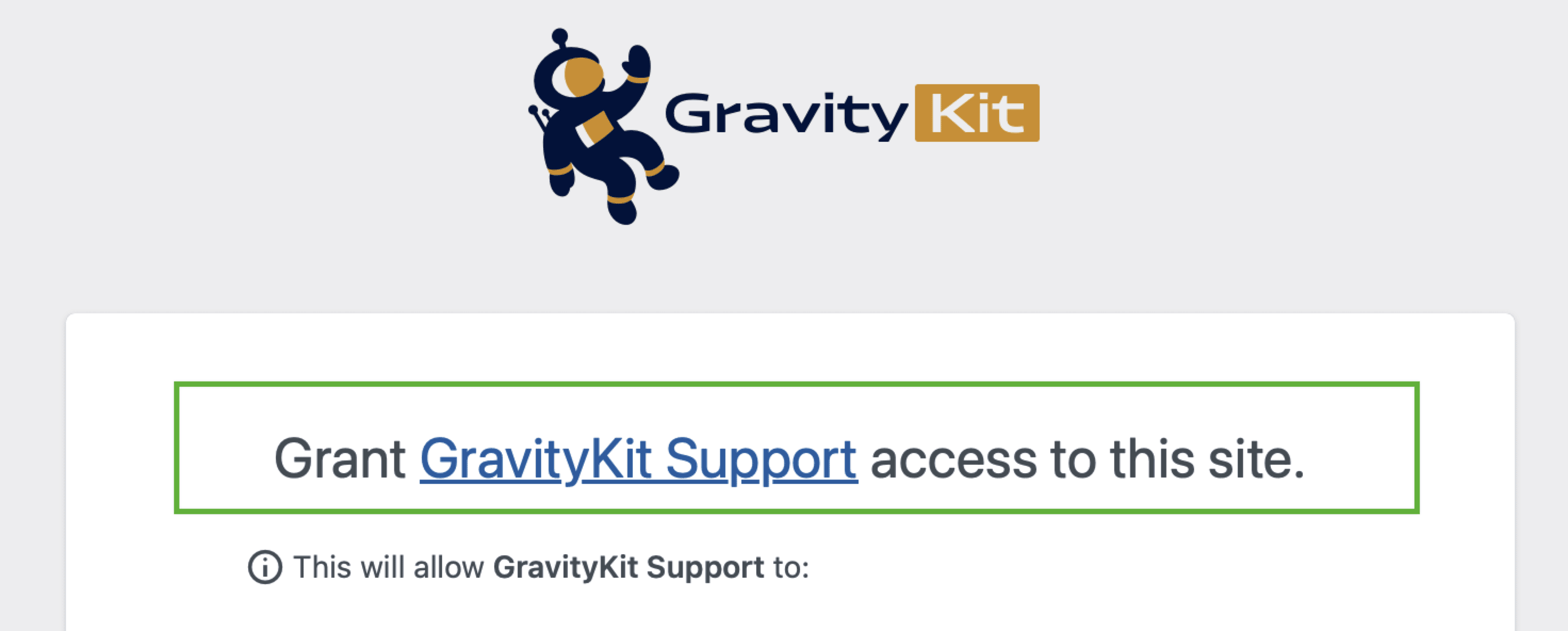 A screenshot of the Grant Support Access form with the intro highlighted.