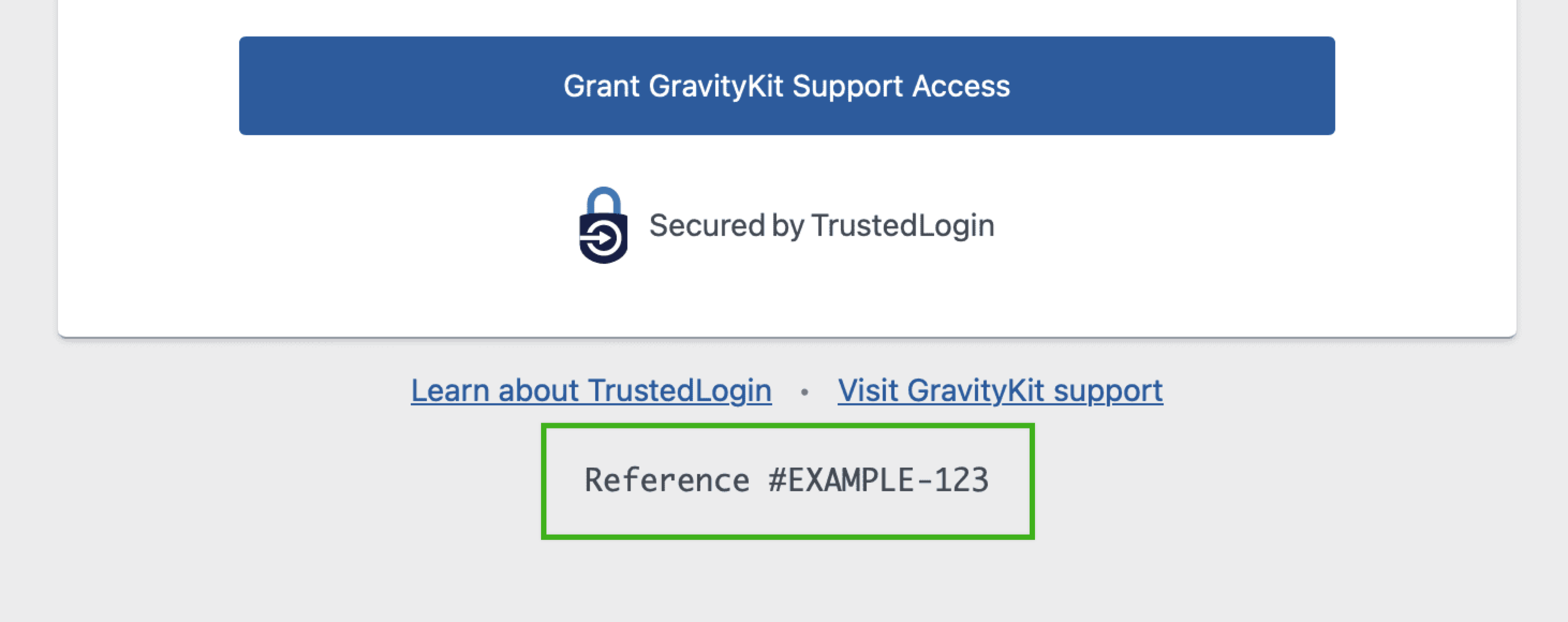 A screenshot of the Grant Support Access form with the reference ID section circled with a green border.