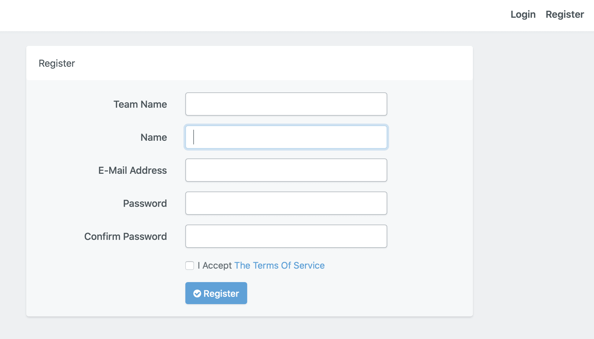 Screenshot of the registration form