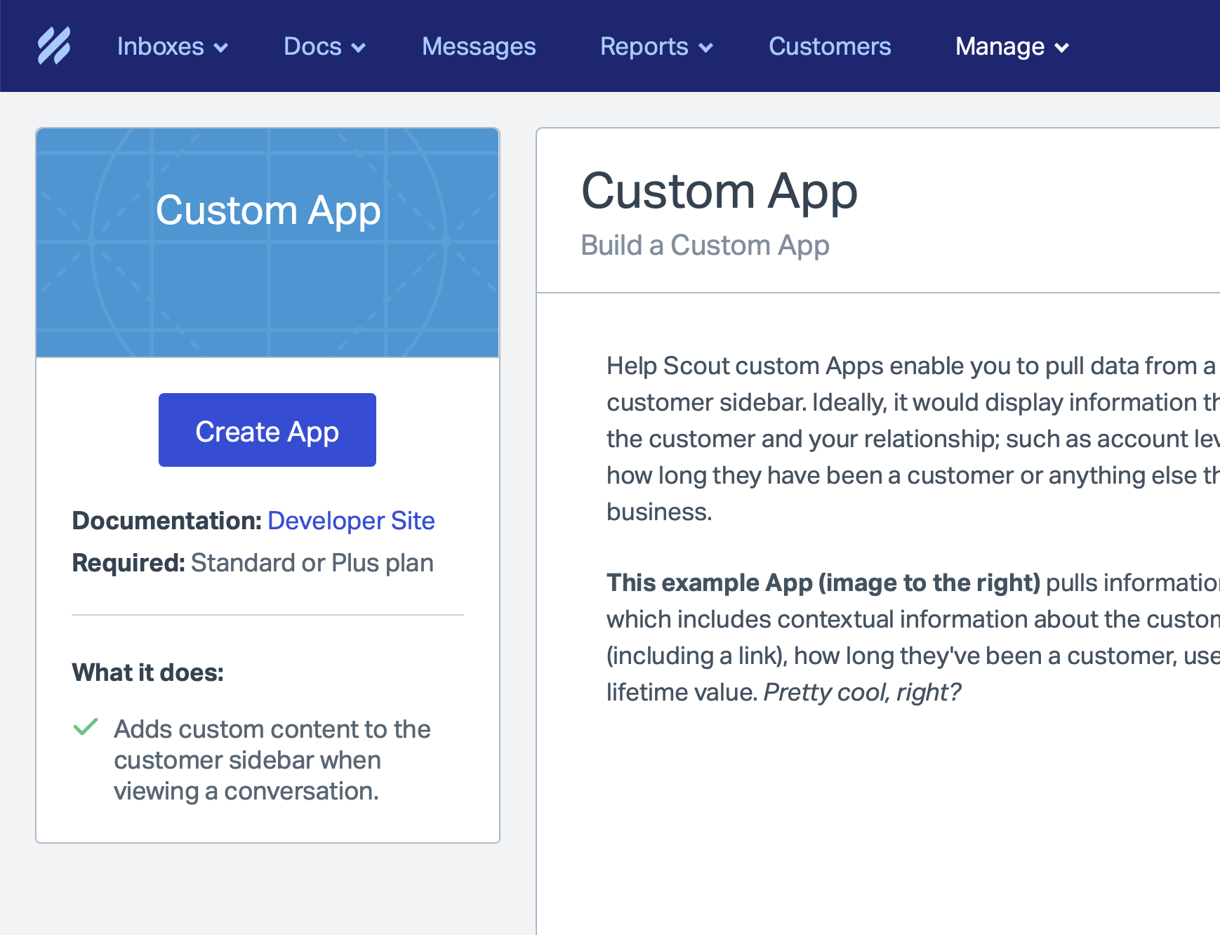 Create App button in the left sidebar