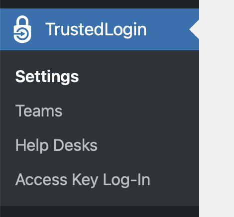 The TrustedLogin sidebar menu item